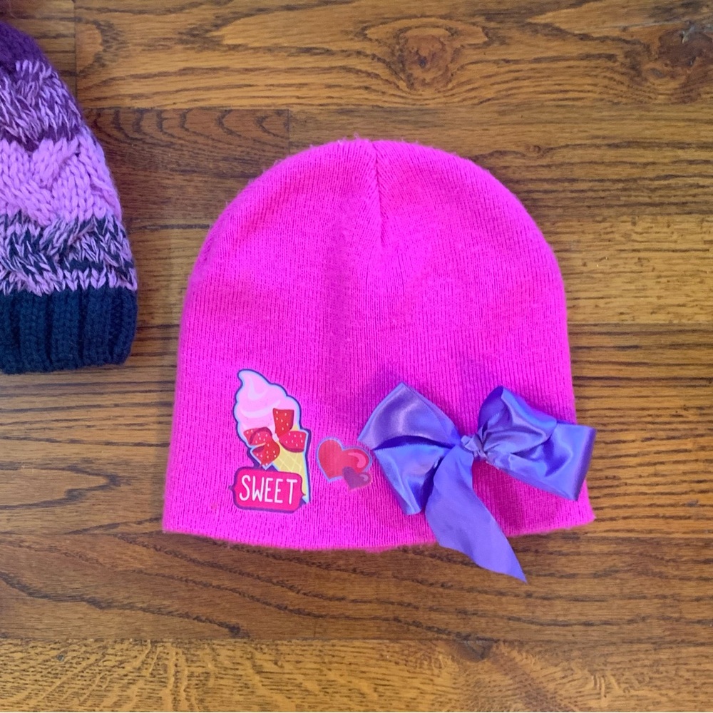 Girls Winter Hats Beanies JoJo Siwa girls' pink winter beanie hat w/ purple bow - Picture 7 of 11